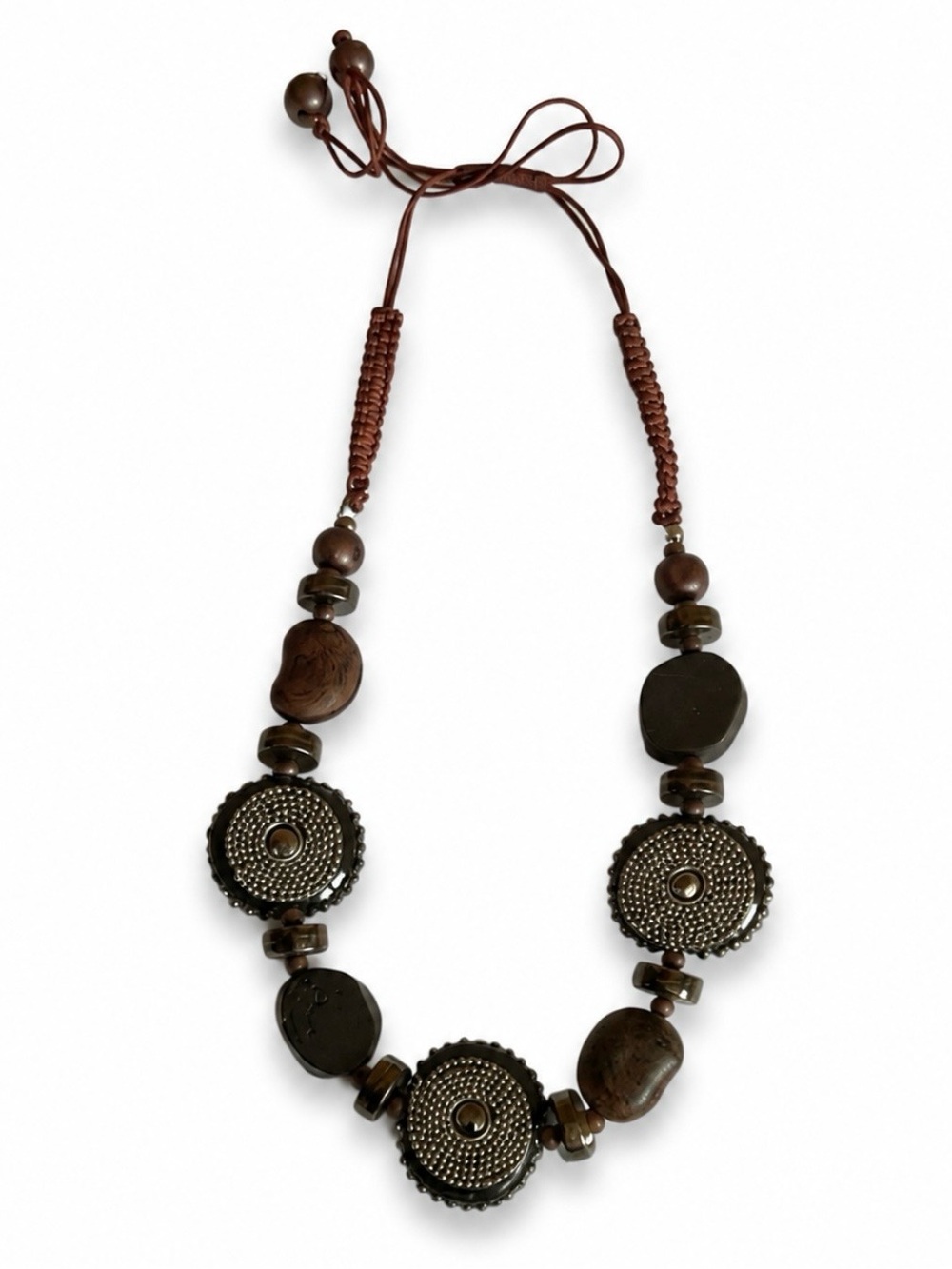 Stunning Brown and Silver Beaded Boho Necklace